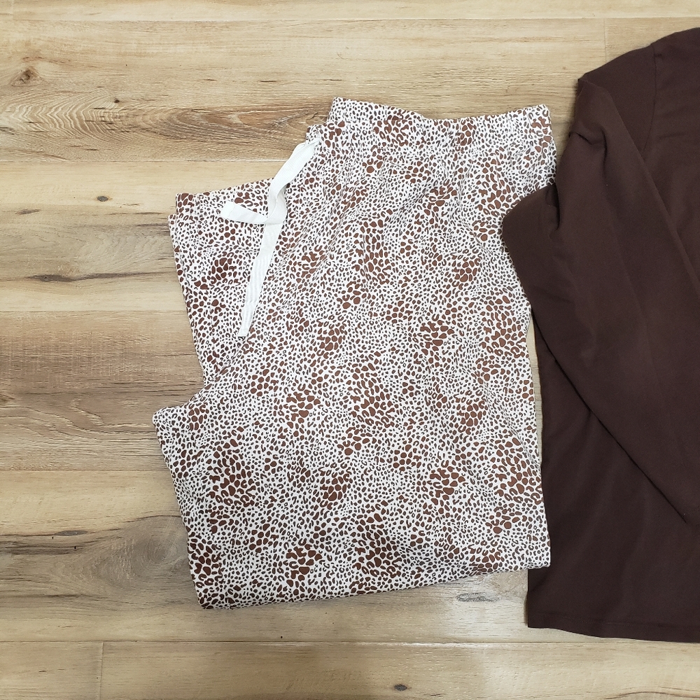 Lands End Brown Long Sleeve Top and Anima Cheetah Pants Set Size 3x - Picture 5 of 6